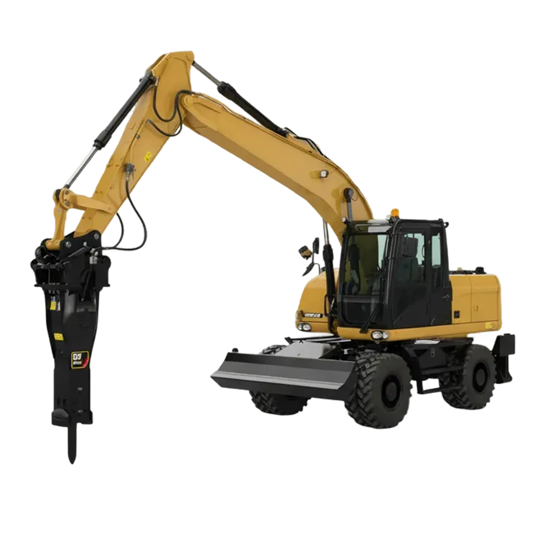 Полноповоротный колёсный экскаватор с гидромолотом #1